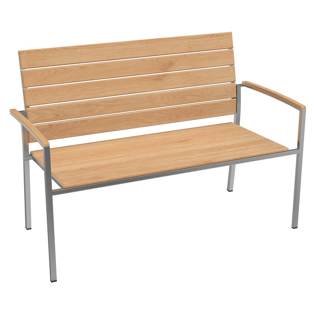 Hagebenk Pamplona rustfritt stål og teak 120 cm forfra