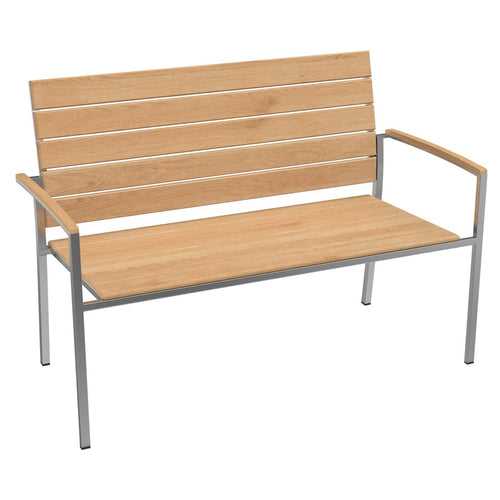 Hagebenk Pamplona rustfritt stål og teak 120 cm forfra