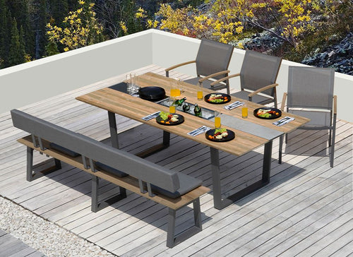 Hagebenk Phönix resirkulert teak og aluminium 220 cm bakside