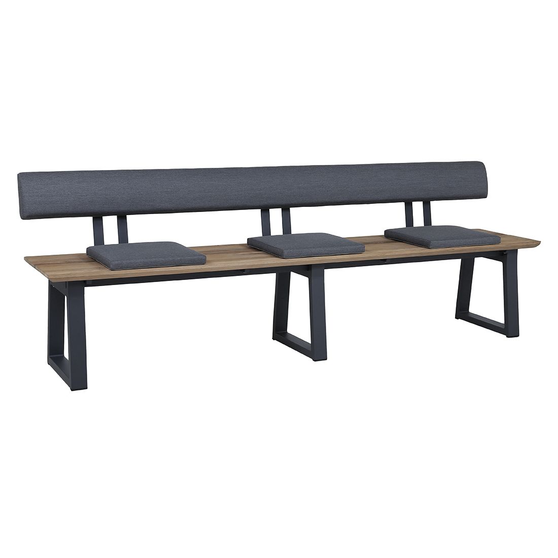 Hagebenk Phönix aluminium/resirkulert teak 220 cm forfra