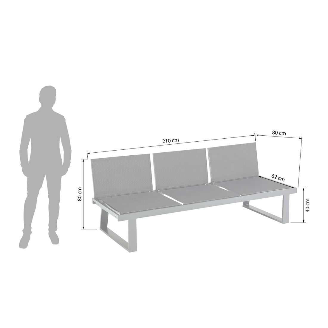 Hagebenk Rasmus Modular aluminium/textilen 210 cm detalj av materiale