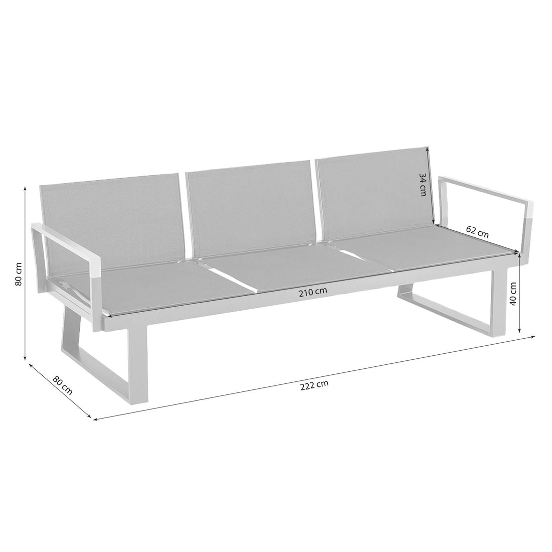 Hagebenk Rasmus Modular aluminium/textilen 222 cm montert på terrasse