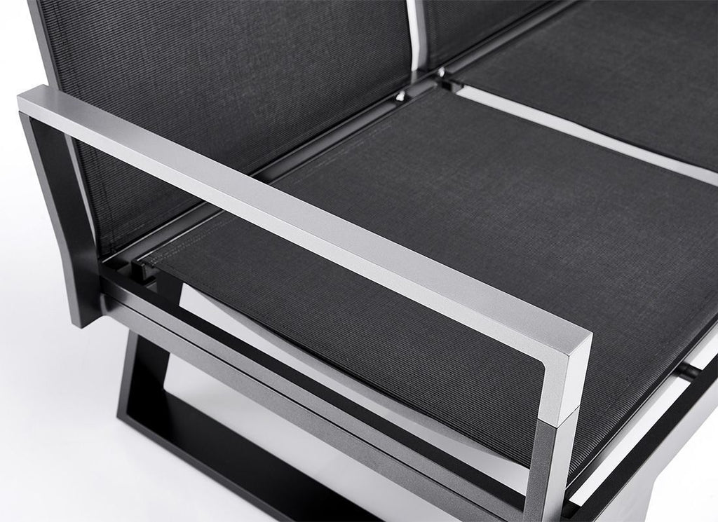 Hagebenk Rasmus Modular aluminium/textilen 222 cm detalj av benkesokkel