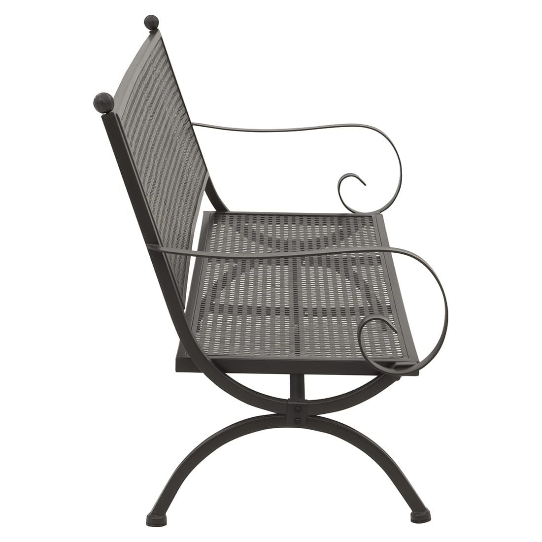 Detalj av Hagebenk Romeo 170 cm smijern antikk brun metallramme