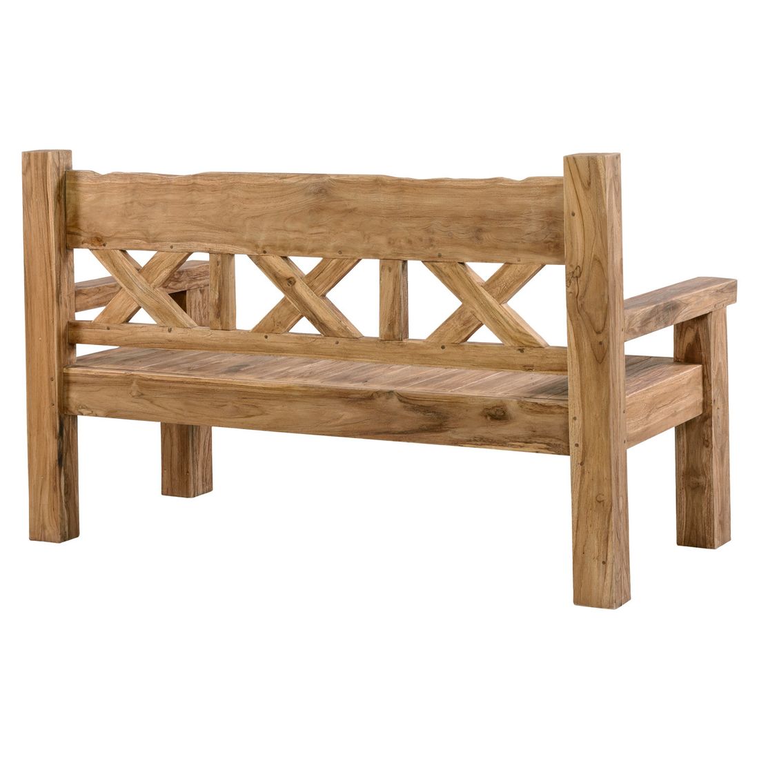 Montert Hagebenk Rustic resirkulert teak 160 cm på terrasse