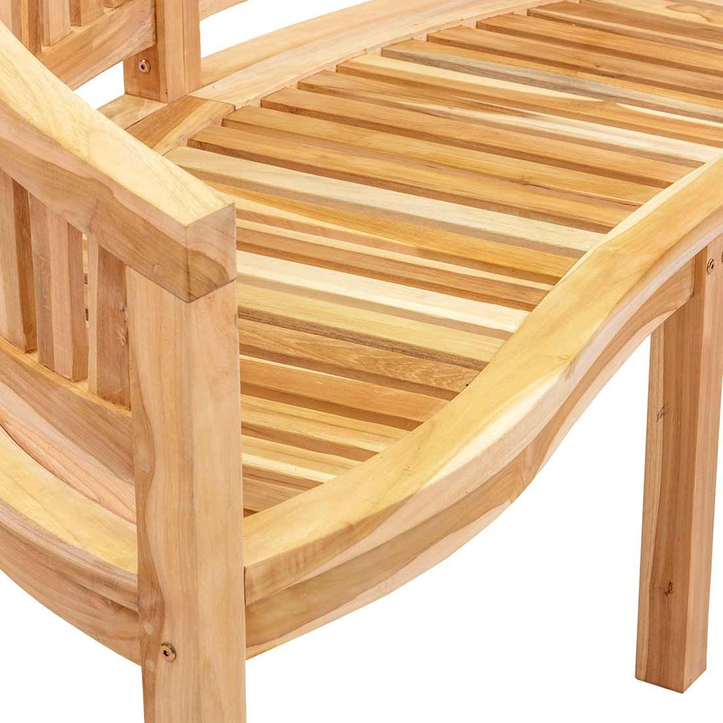 Nærbilde av armstøtte på Hagebenk Sandiego 150 cm teak natur