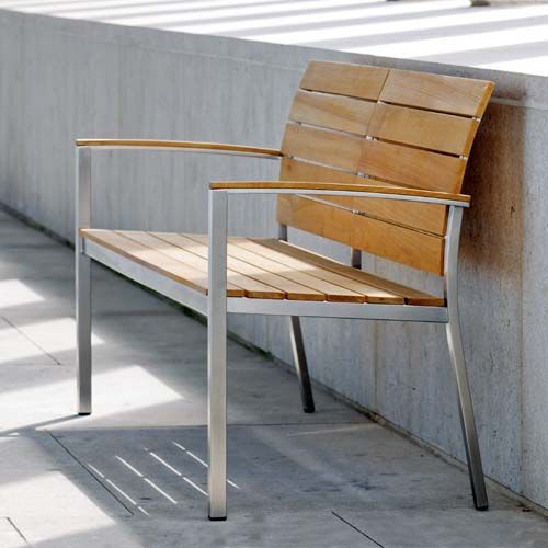 Hagebenk Savona rustfritt stål og teak 160 cm forfra