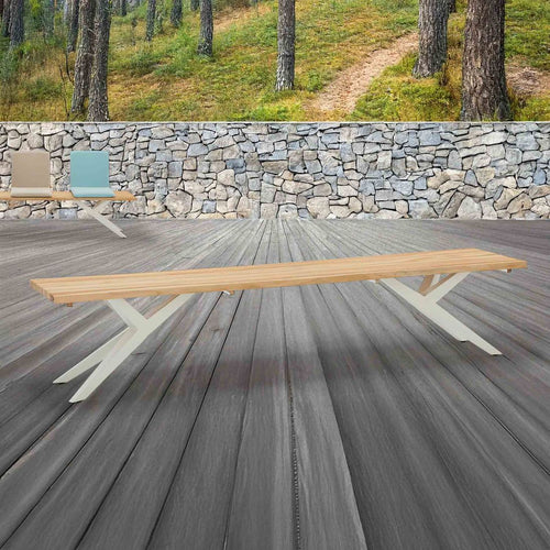 Hagebenk Skagen rustfritt stål og teak 220 cm bakside