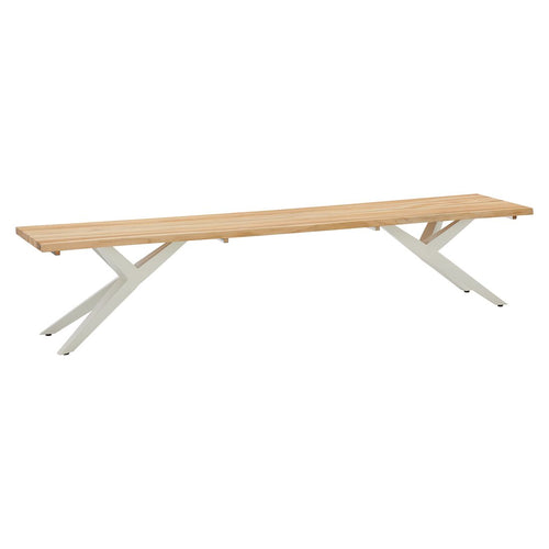 Hagebenk Skagen rustfritt stål og teak 220 cm forfra