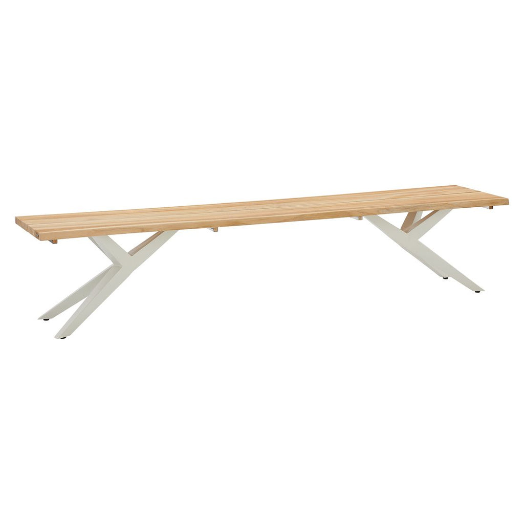 Hagebenk Skagen rustfritt stål og teak 220 cm forfra
