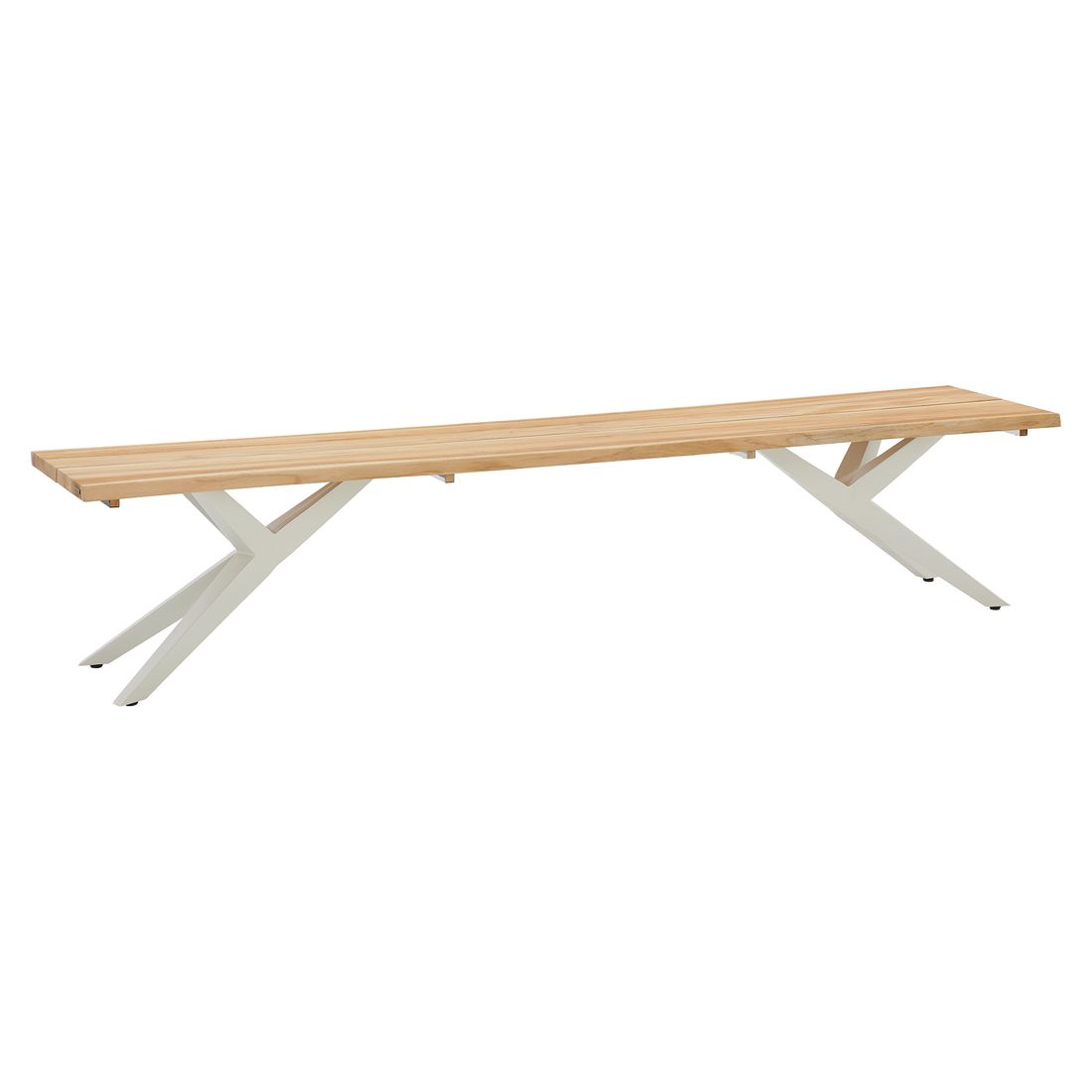 Hagebenk Skagen rustfritt stål og teak 220 cm forfra