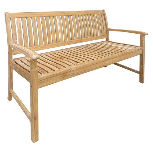 Hagebenk Takoma teak 150 cm forfra med naturlig teakfarge