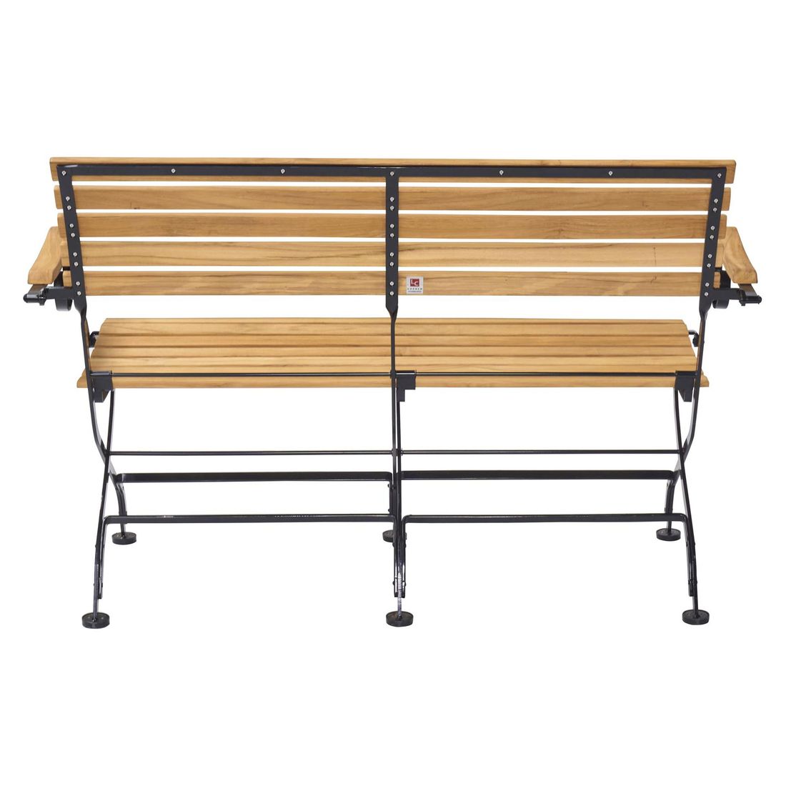 Nærbilde av sammenleggbar mekanisme på Hagebenk Wimbledon sammenleggbar stål/teak