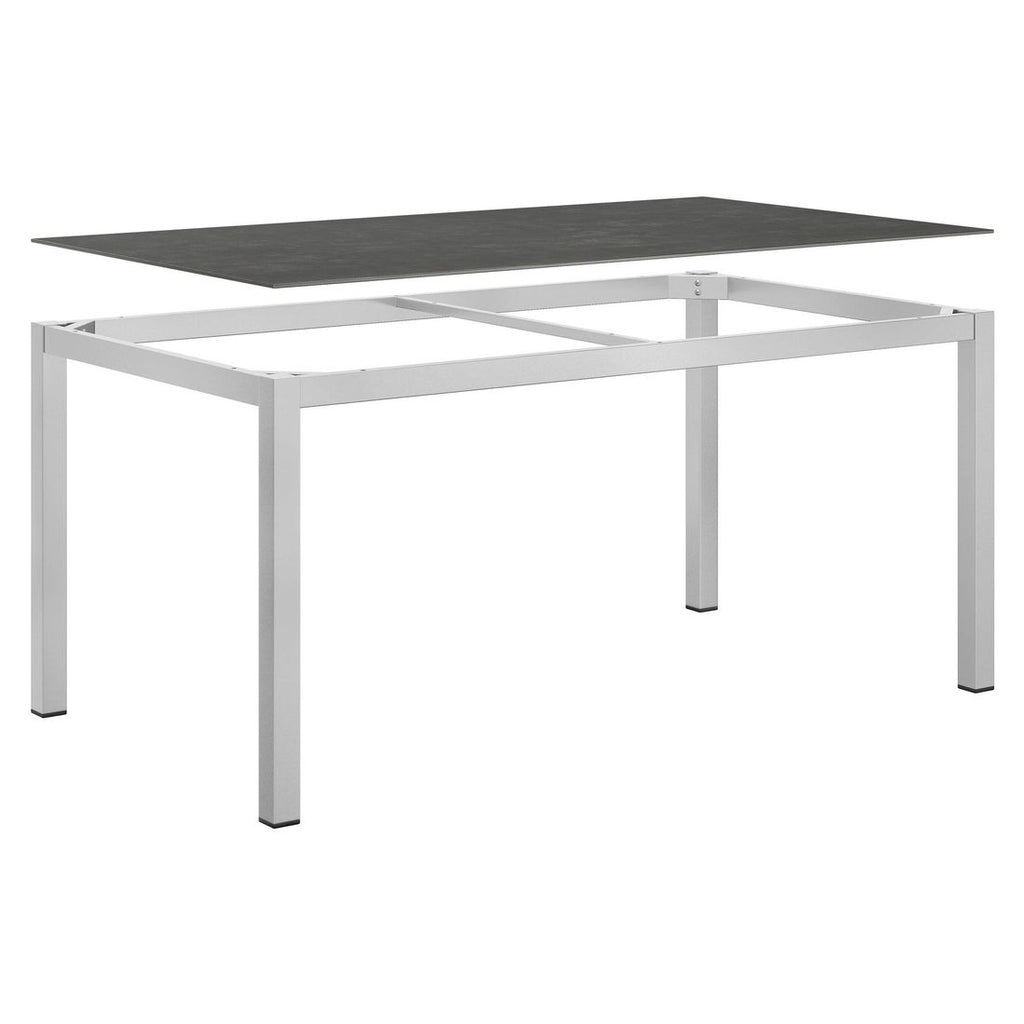 Montert Hagebord 160x90 cm aluminium glasskeramikk sølv på uteplass