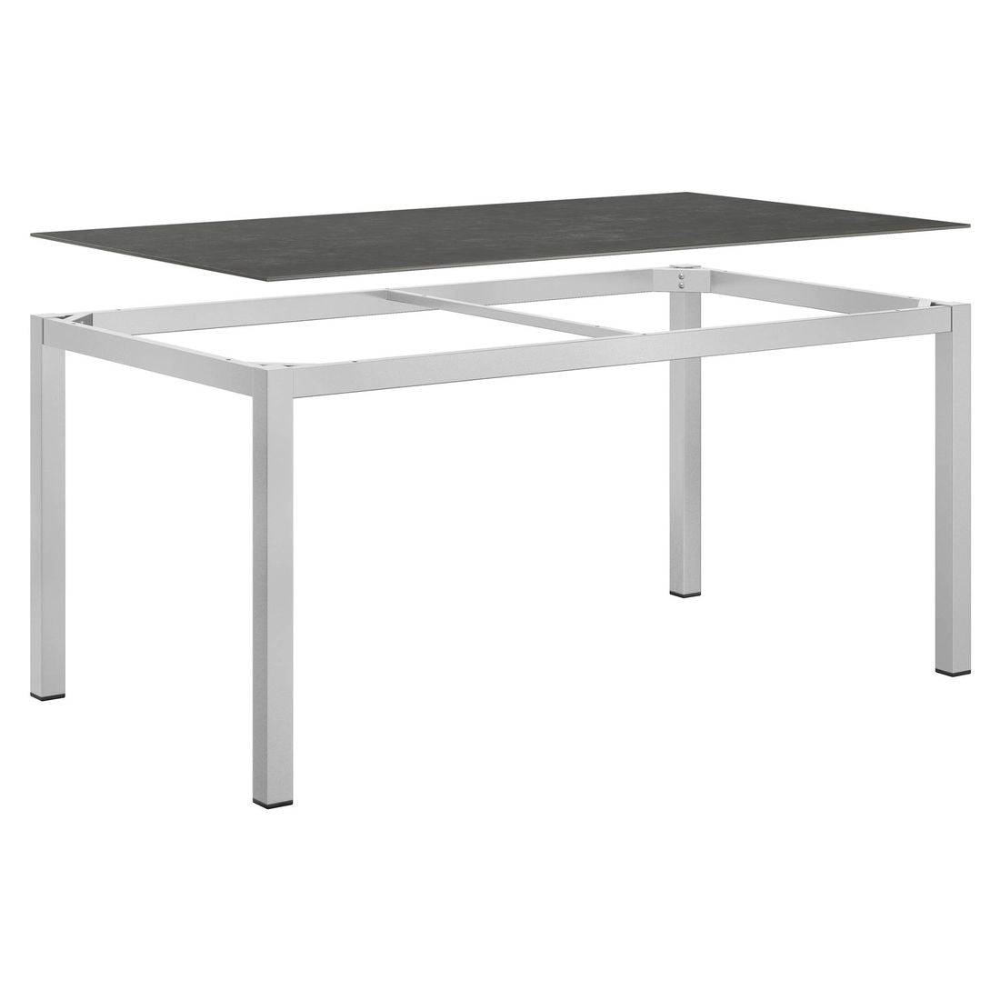 Montert Hagebord 160x90 cm aluminium glasskeramikk sølv på uteplass