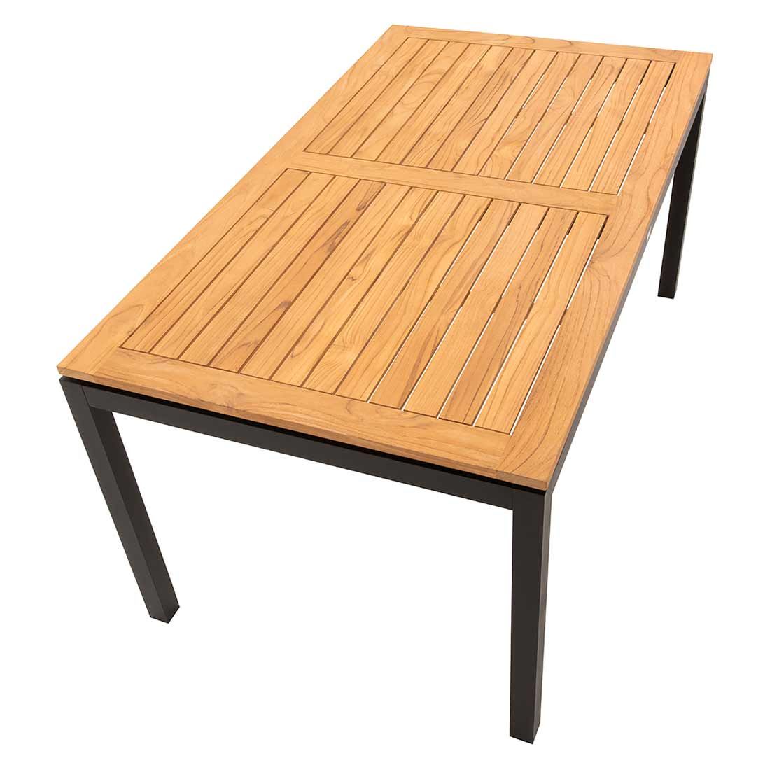 Hagebord 160x90 cm aluminium og teak svart - Stern bordplate detalj