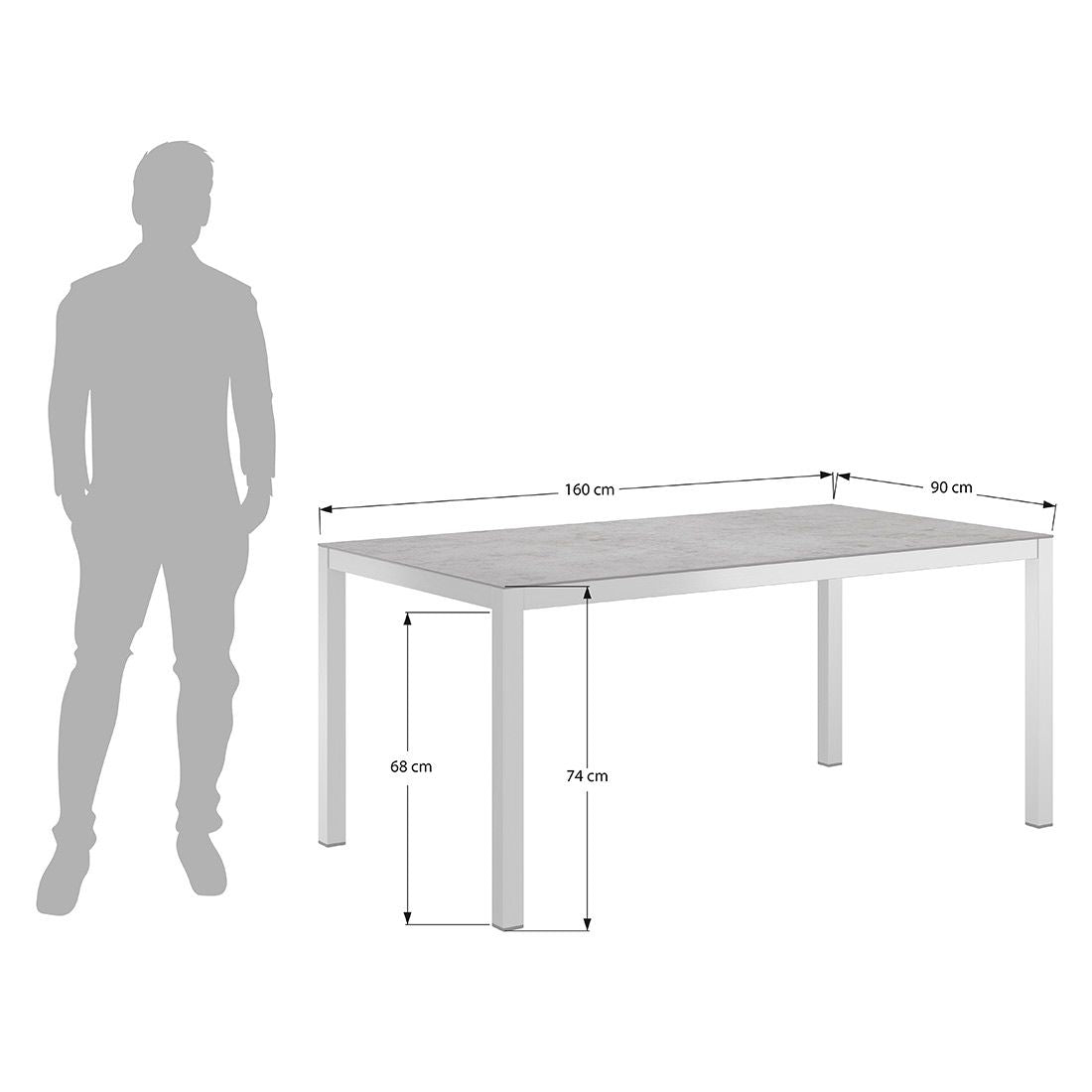 Sideprofil av Hagebord 160x90 cm rustfritt stål/glasskeramikk - OUTLIV