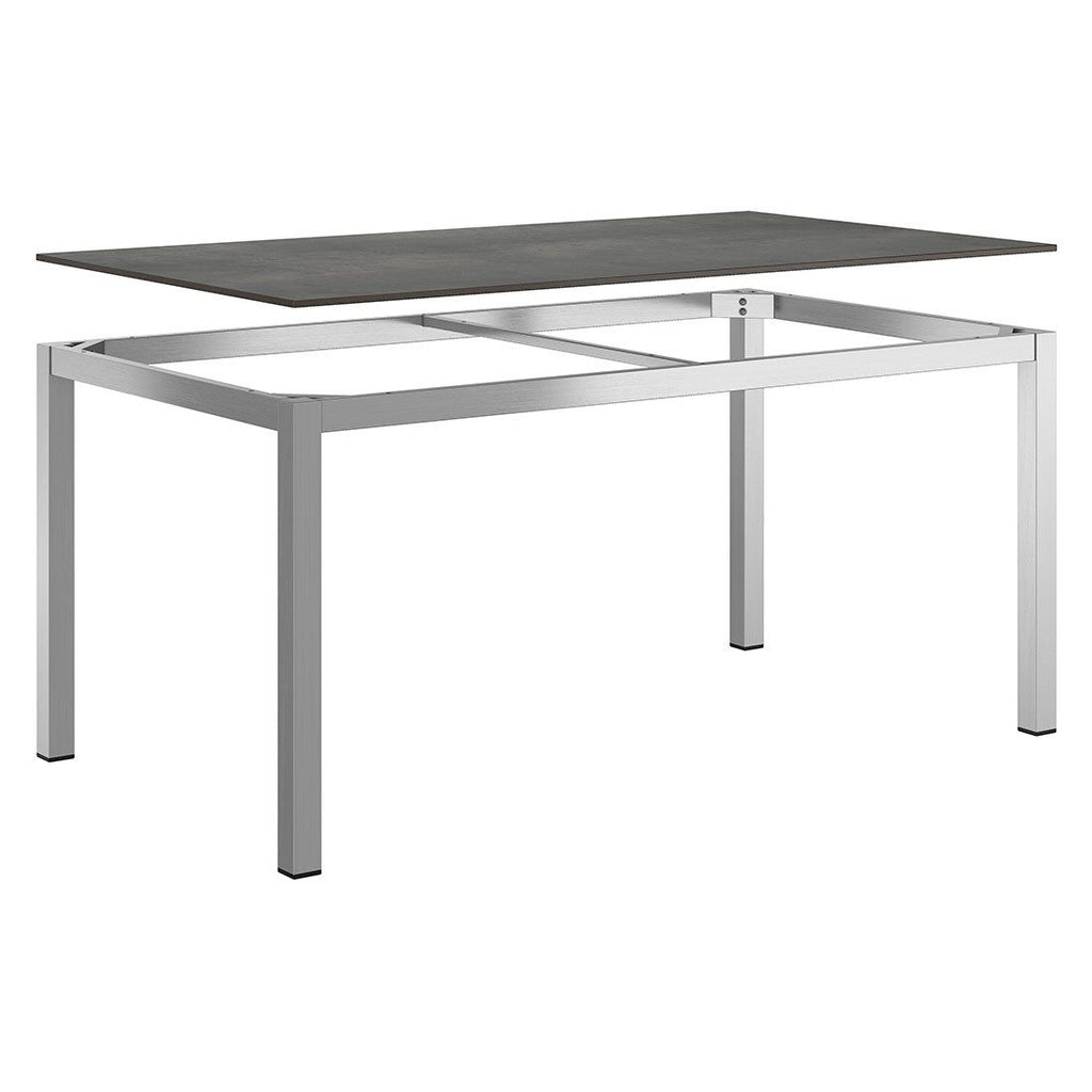 Montert Hagebord 160x90 cm rustfritt stål HPL OUTLIV på terrasse
