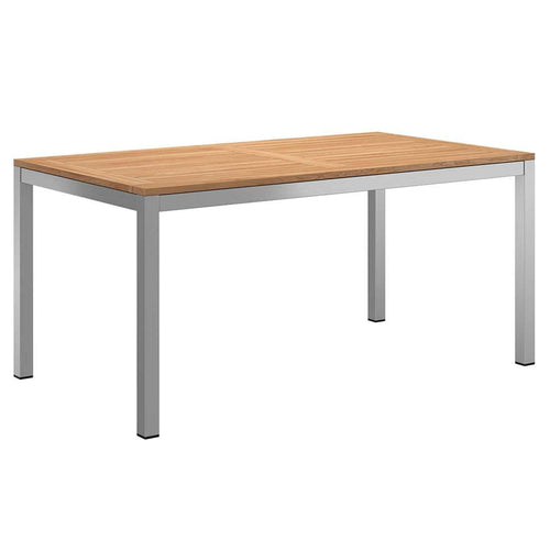 Hagebord 160x90 cm rustfritt stål og teak forfra