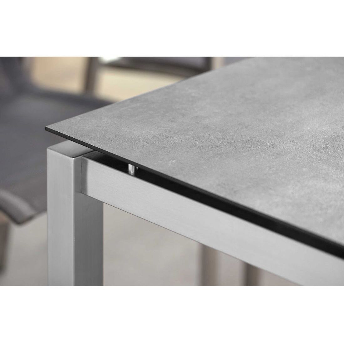 Detalj av bordplate på Hagebord 200x100 cm rustfritt stål/Silverstar 2.0 - Stern