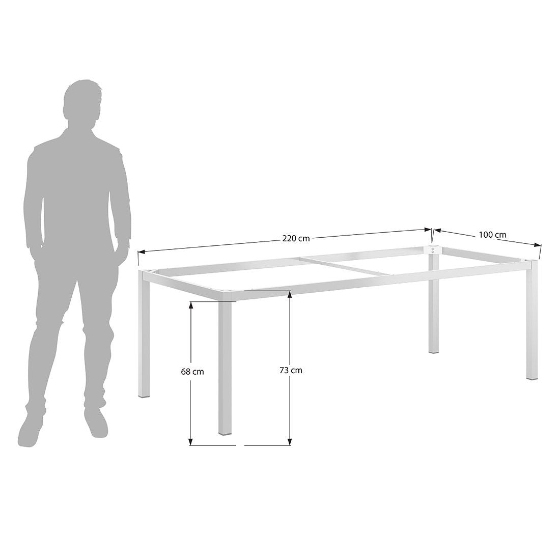 Hagebord 220x100 cm aluminium/Dekton antrasitt bordplate detalj