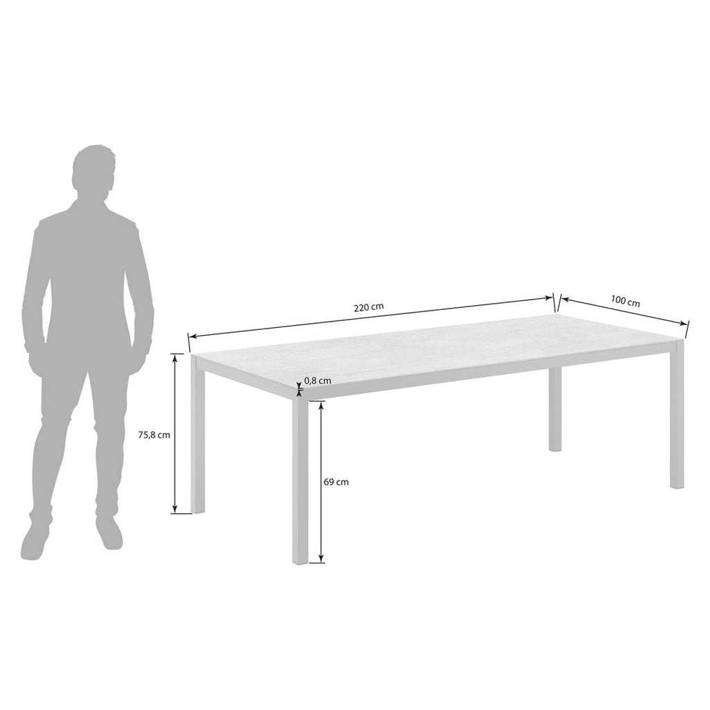 Detalj av bordplate på Hagebord 220x100 cm aluminium/Dekton antrasitt - OUTLIV