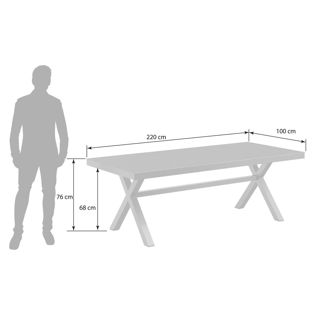 Hagebord 220x100 cm aluminium/Dekton antrasitt - OUTLIV bakside