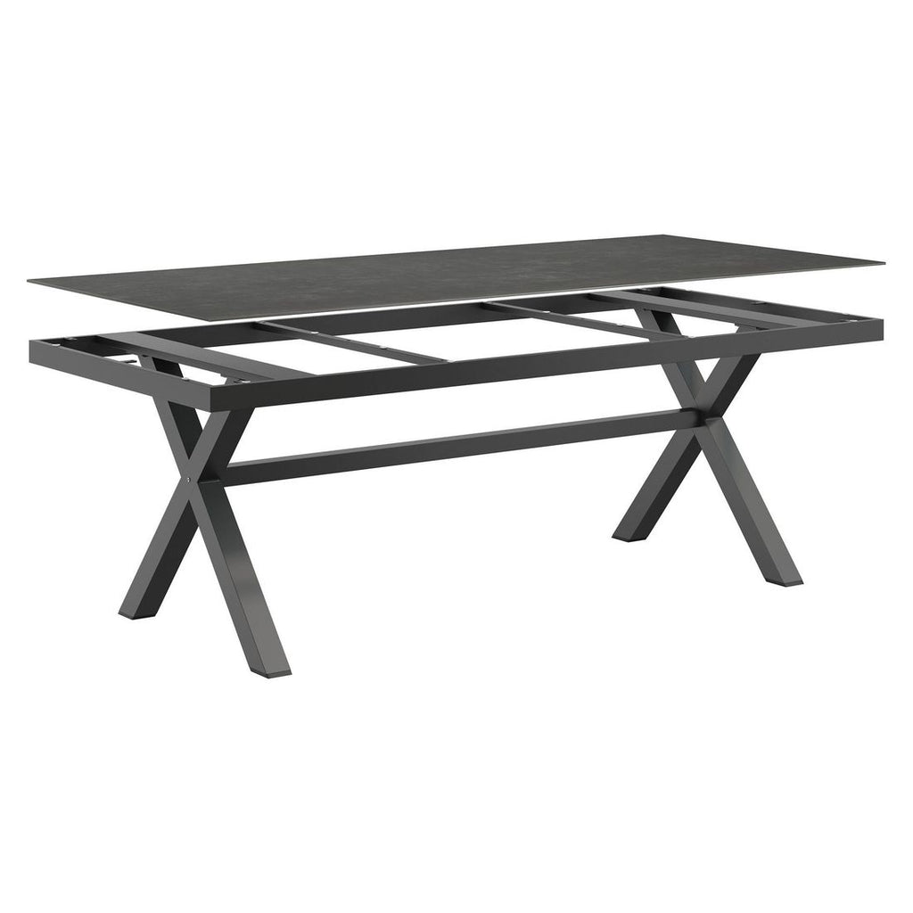 Hagebord 220x100 cm aluminium/glasskeramikk antrasitt OUTLIV montert på terrasse