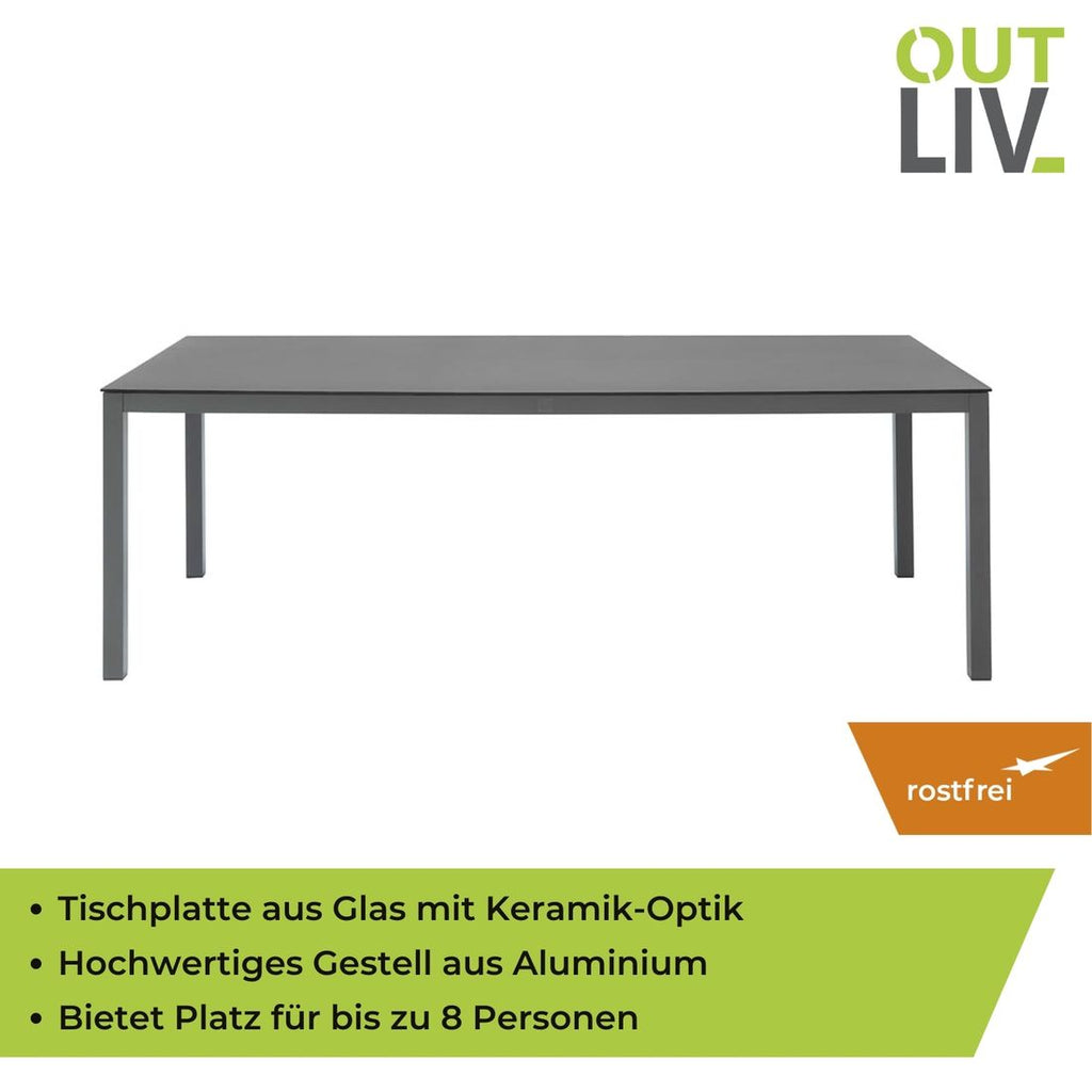 Oversiktsbilde av Hagebord 220x100 cm aluminium/glasskeramikk - OUTLIV på hage