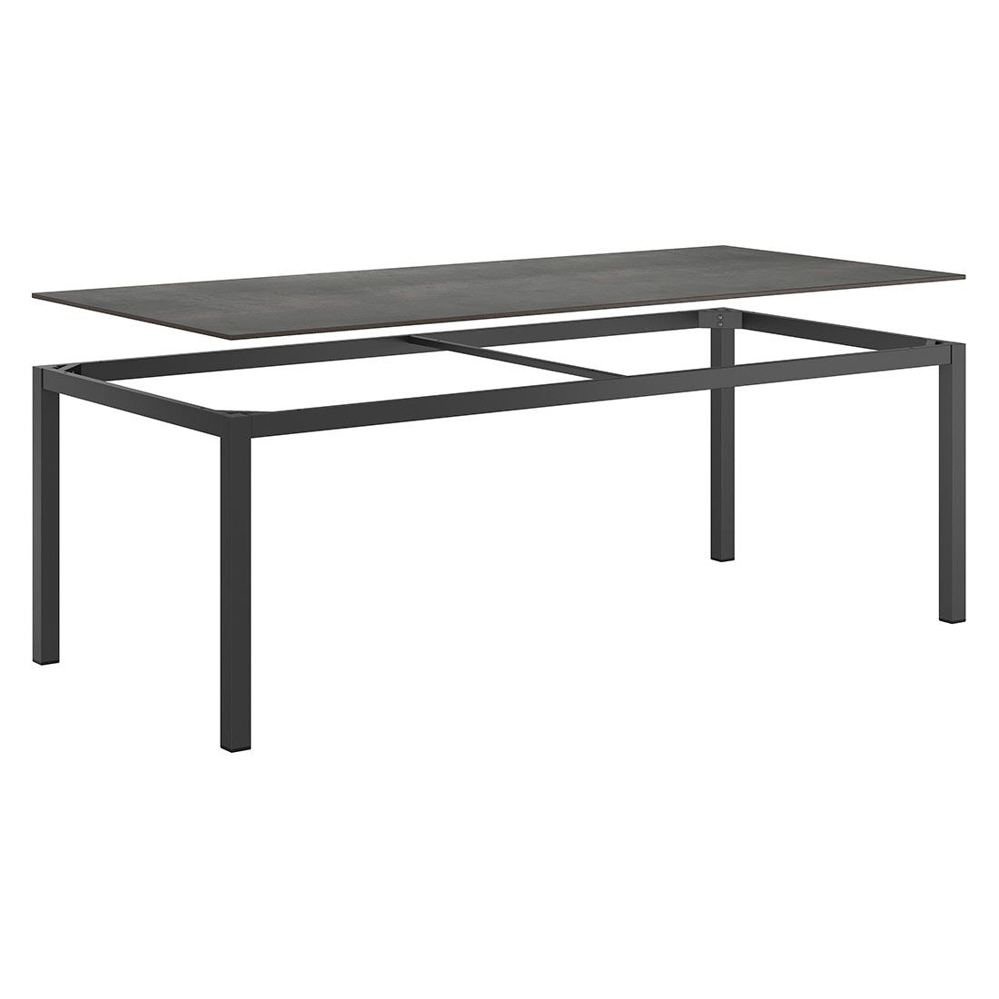 Hagebord 220x100 cm aluminium HPL antrasitt montert på terrasse