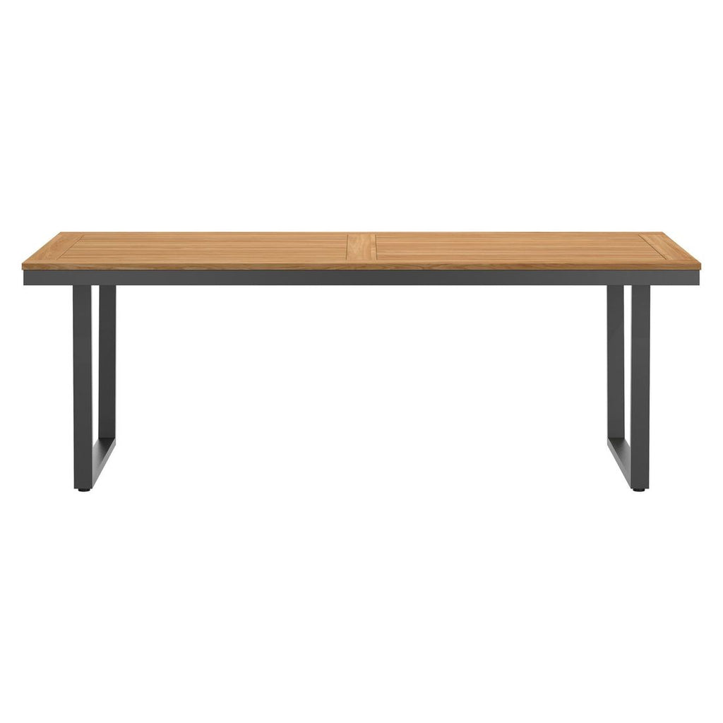 Detalj av teak bordplate på Hagebord 220x100 cm rustfritt stål/teak - OUTLIV