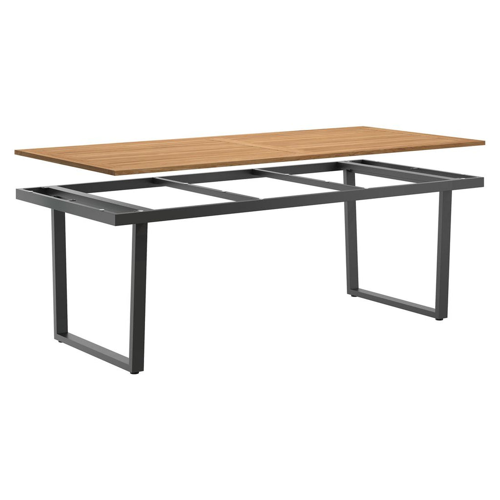 Nærbilde av rustfritt stål understell på Hagebord 220x100 cm rustfritt stål/teak - OUTLIV