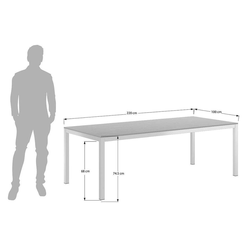 Hagebord 220x100 cm rustfritt stål/HPL - OUTLIV oversikt fra siden