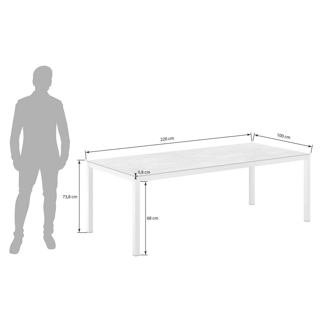 Detalj av bordplate på Hagebord 220x100 cm aluminium/Dekton - OUTLIV
