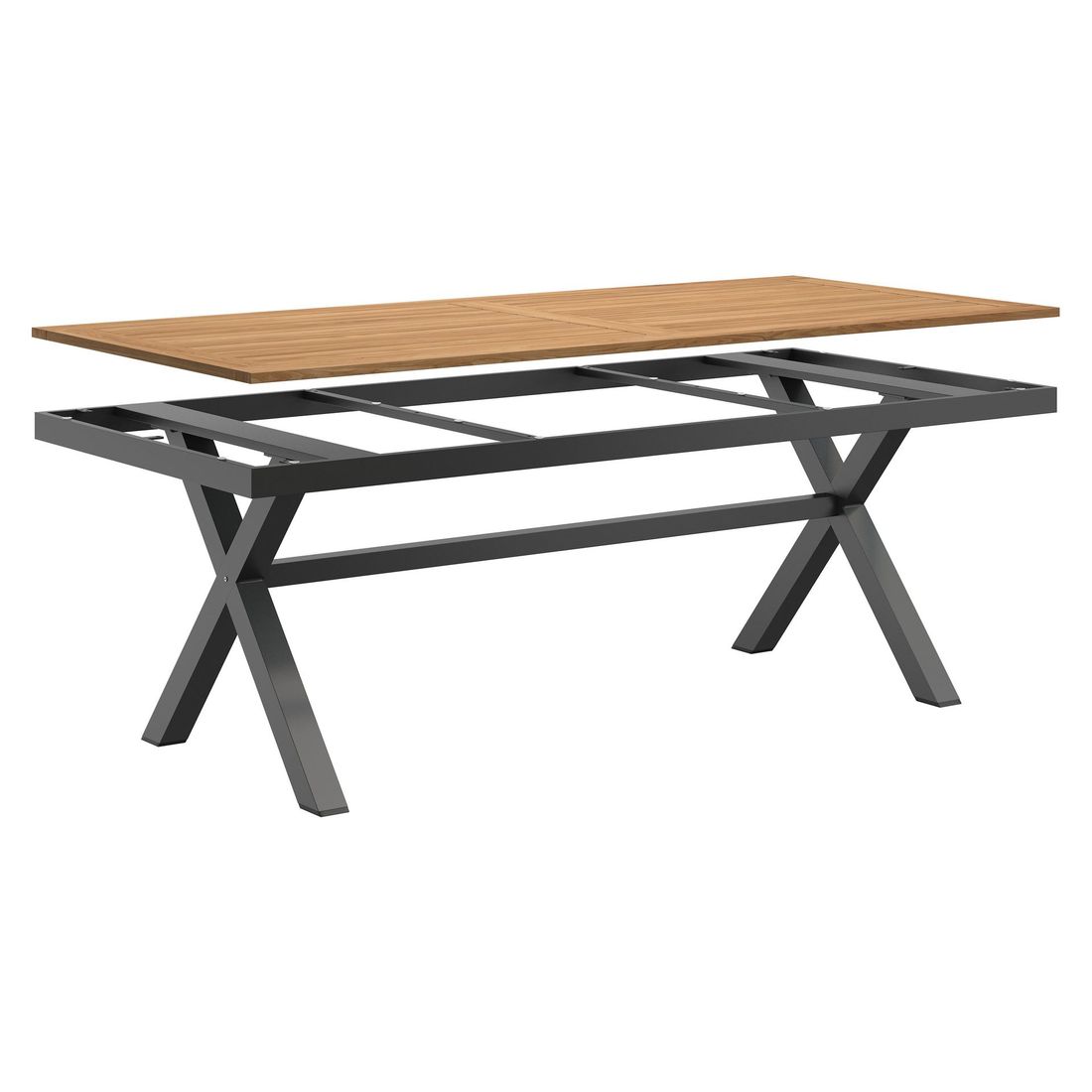 Montert Hagebord 220x100cm aluminium og teak antrasitt/natur - OUTLIV på terrasse