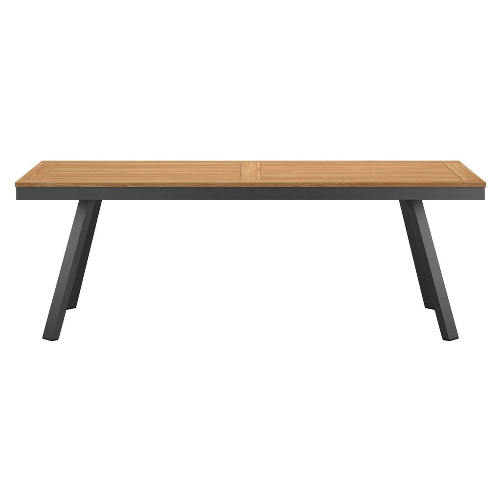 Detalj av teak bordplate på Hagebord 220x100cm aluminium og teak antrasitt - OUTLIV