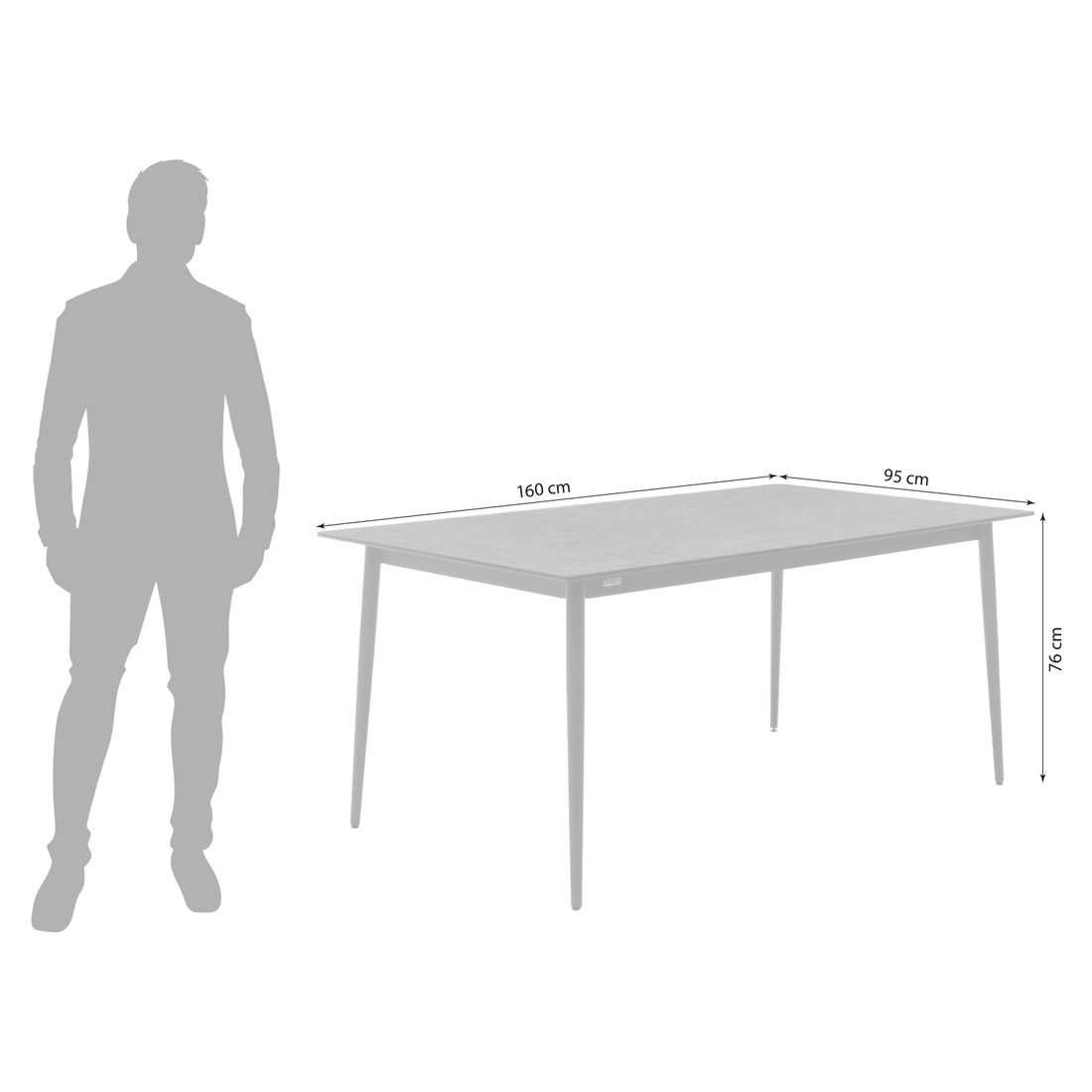 Detalj av bordplate på Hagebord 7003 aluminium HPL 160x95 cm antrasitt