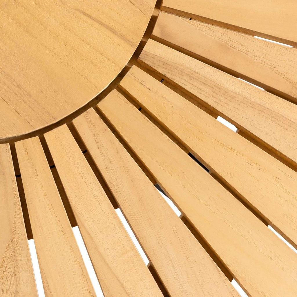 Nærbilde av antrasitt aluminiumramme på Hagebord 7011 rundt aluminium/teak Ø140 cm
