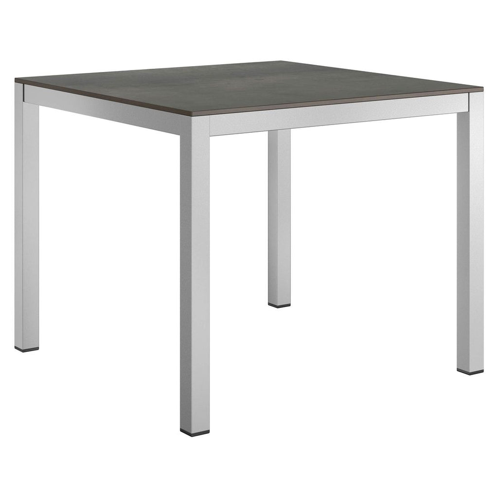 Hagebord 90x90 cm aluminium HPL sølv forfra