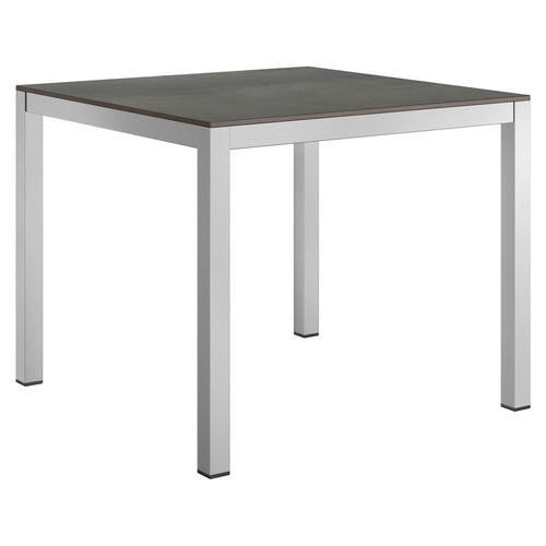 Hagebord 90x90 cm aluminium HPL sølv forfra