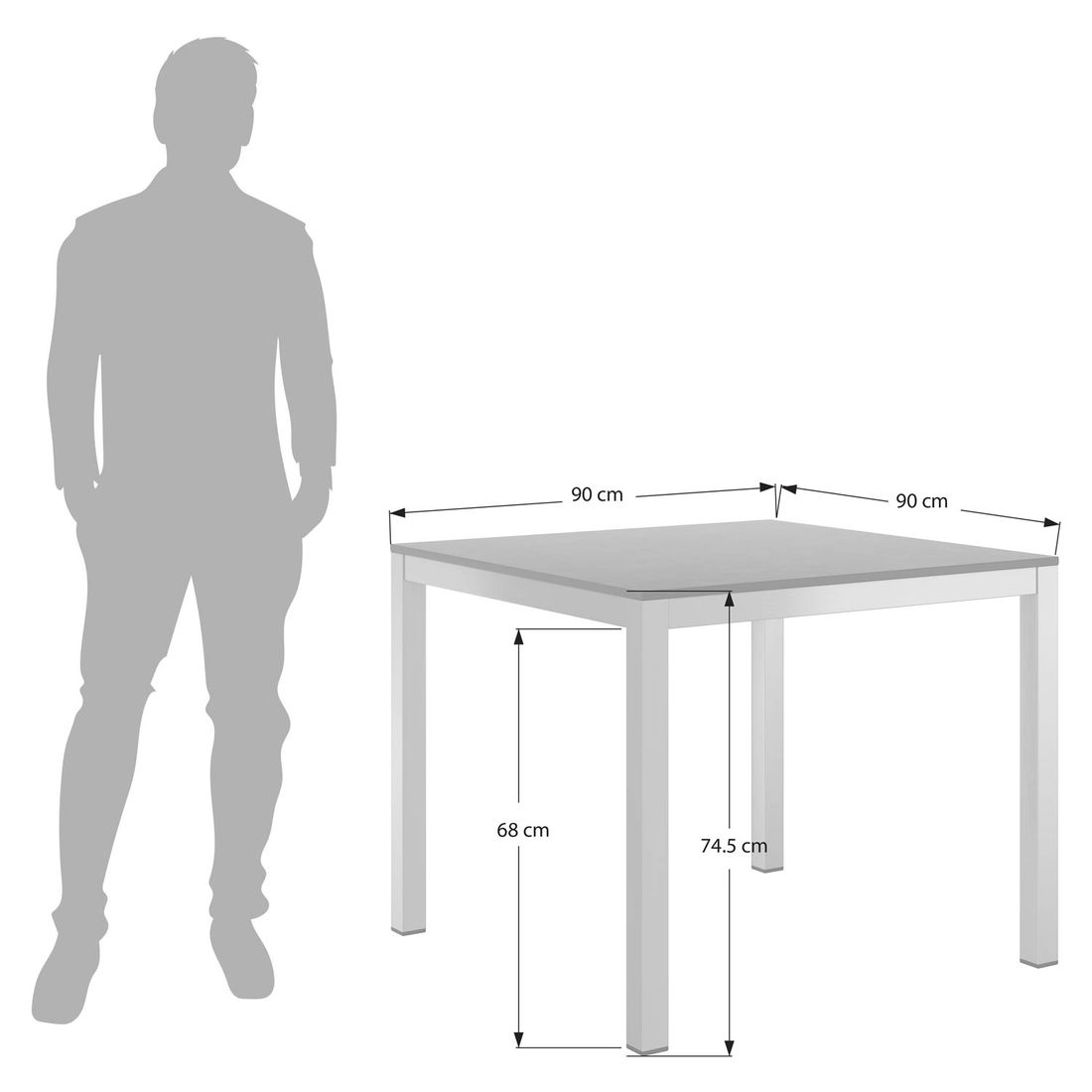 Hagebord 90x90 cm aluminium HPL sølv bakside
