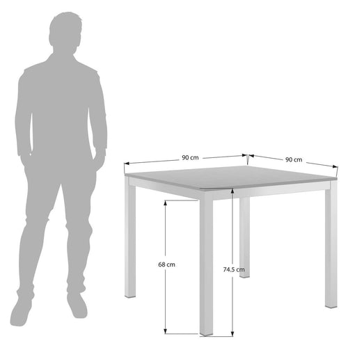 Hagebord 90x90 cm aluminium HPL sølv bakside