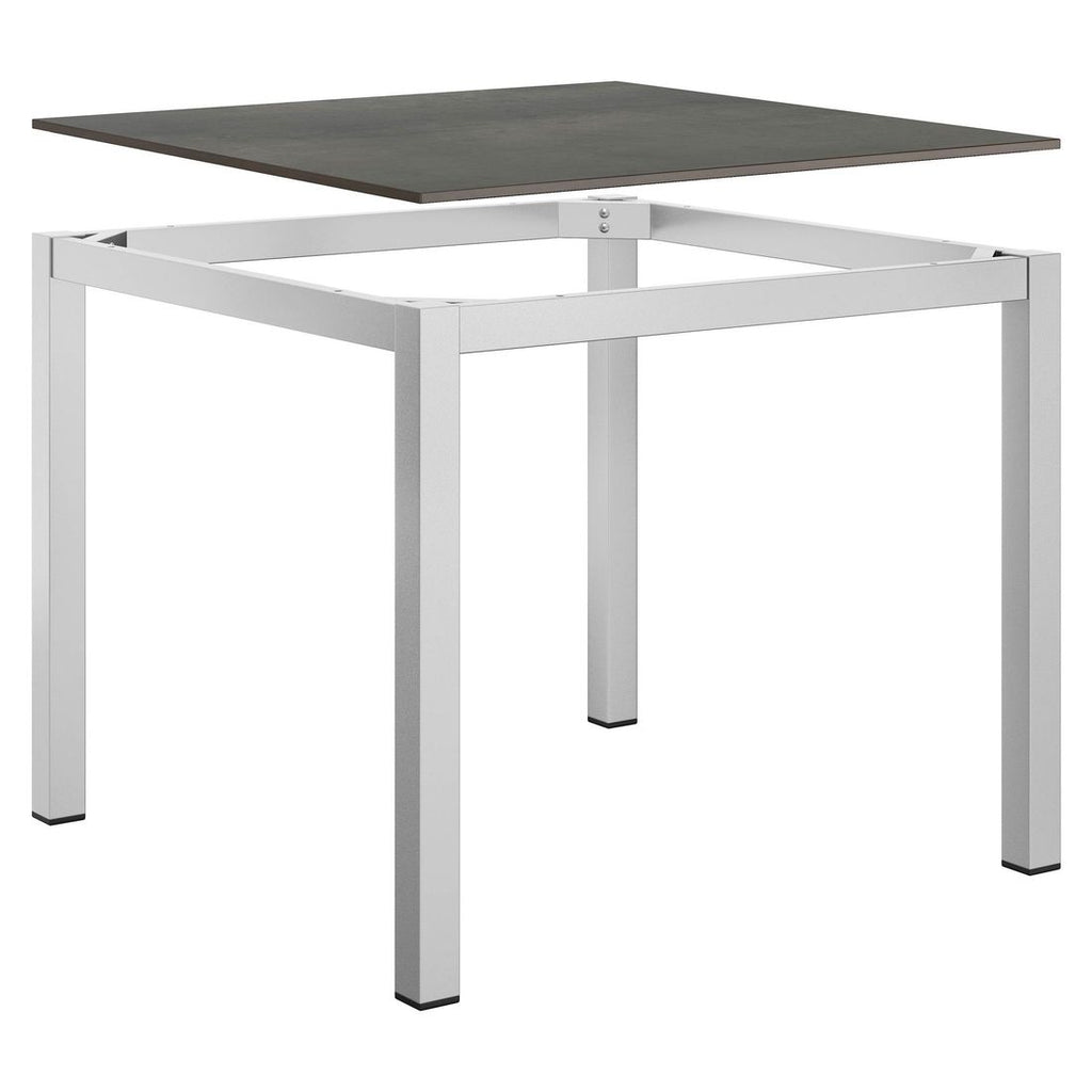 Montert Hagebord 90x90 cm aluminium HPL sølv på terrasse