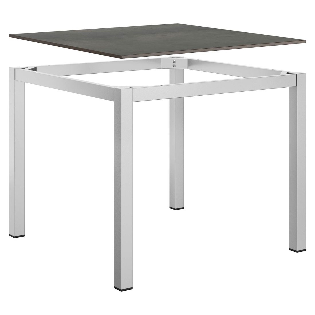 Montert Hagebord 90x90 cm aluminium HPL sølv på terrasse