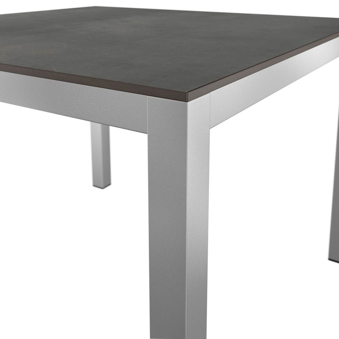 Nærbilde av aluminiumsramme på Hagebord 90x90 cm aluminium HPL sølv