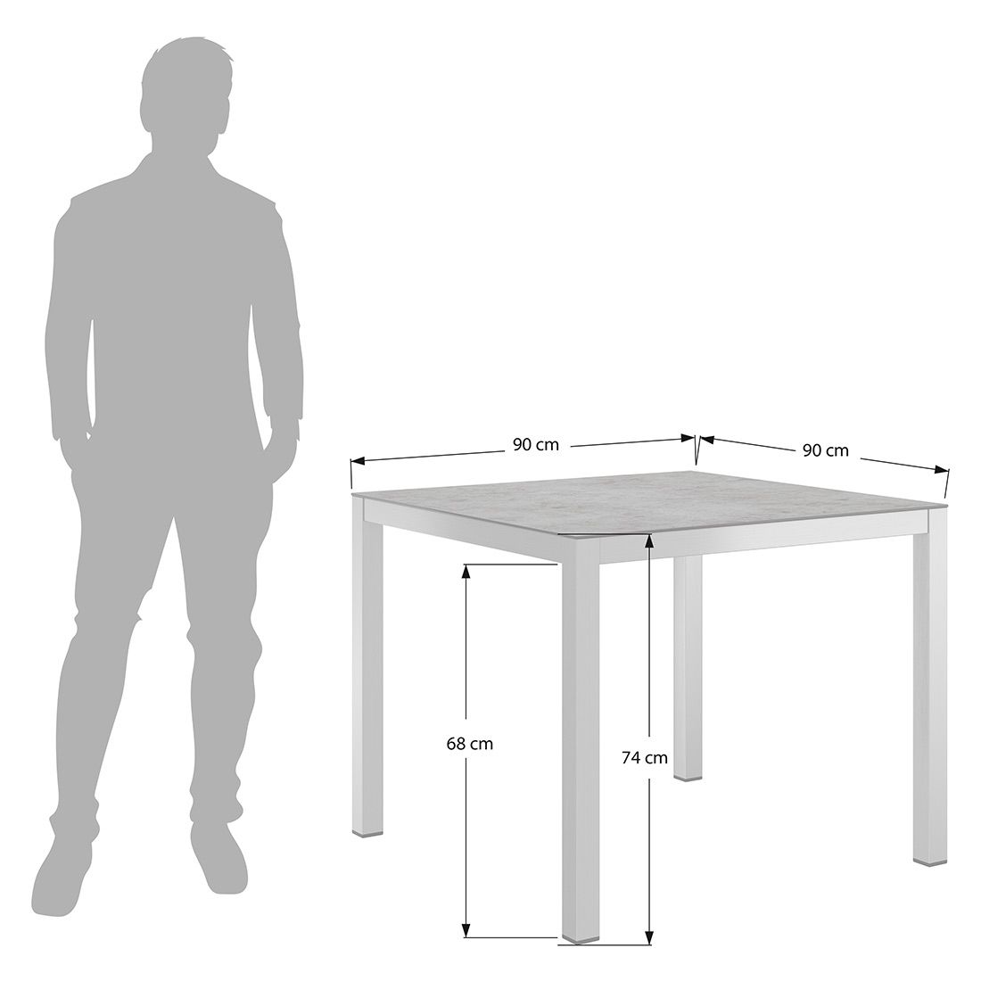 Montert Hagebord 90x90cm rustfritt stål/glasskeramikk - OUTLIV på terrasse
