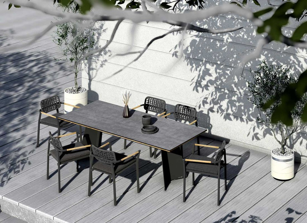 Hagebord Ajax 230x100 cm stål-teak-HPL montert i hage