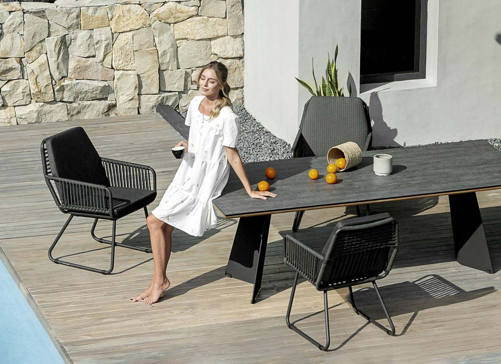 Hagebord Ajax 230x100 cm stål-teak-HPL med hagemøbler
