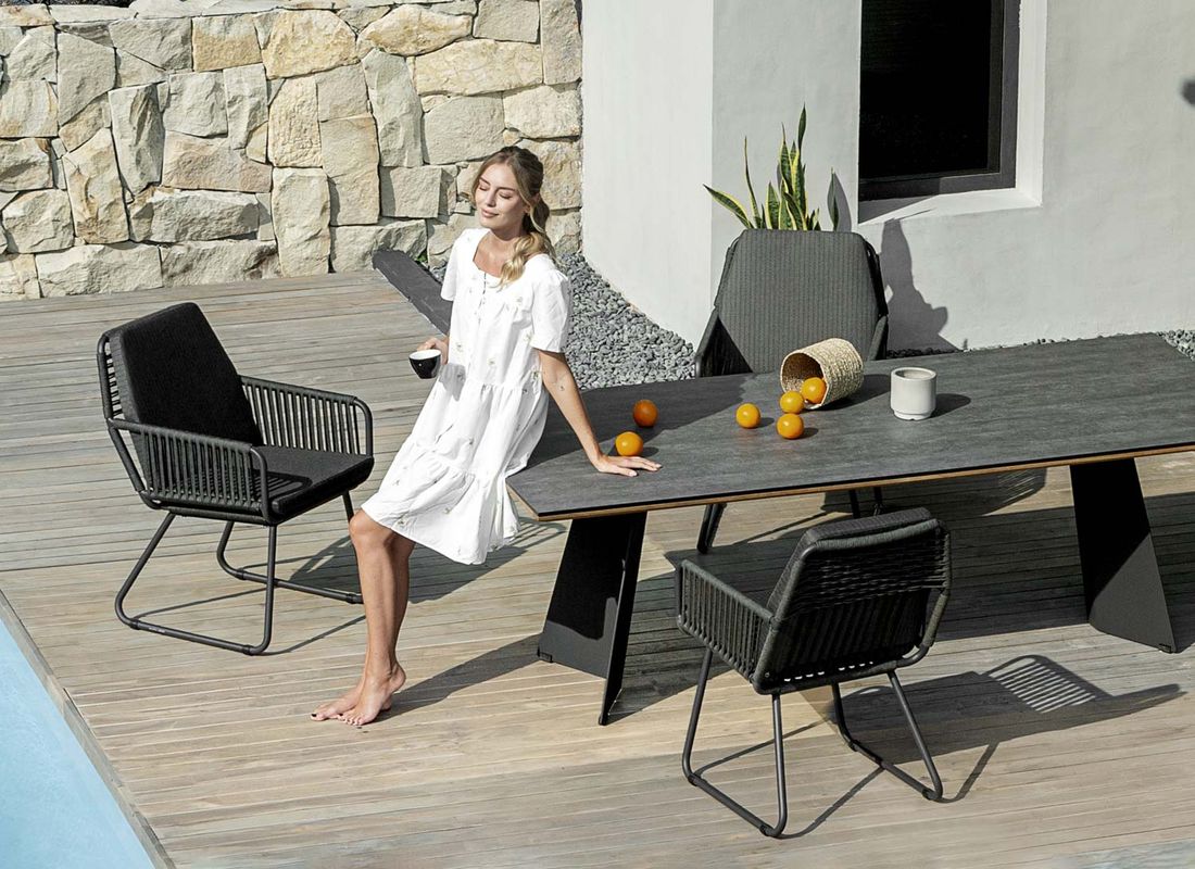 Hagebord Ajax 230x100 cm stål-teak-HPL med hagemøbler
