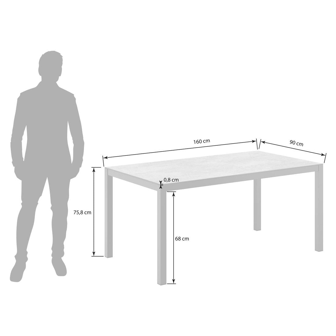 Hagebord aluminium/Dekton 160x90 cm antrasitt - OUTLIV detalj av bordplate